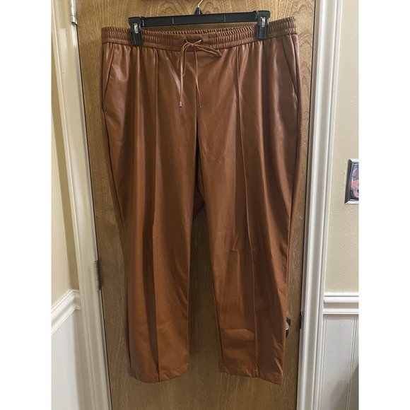 Nine West Pull on Faux Leather Jogger Pants Womens XL Brown Elastic Waist String - Picture 2 of 11